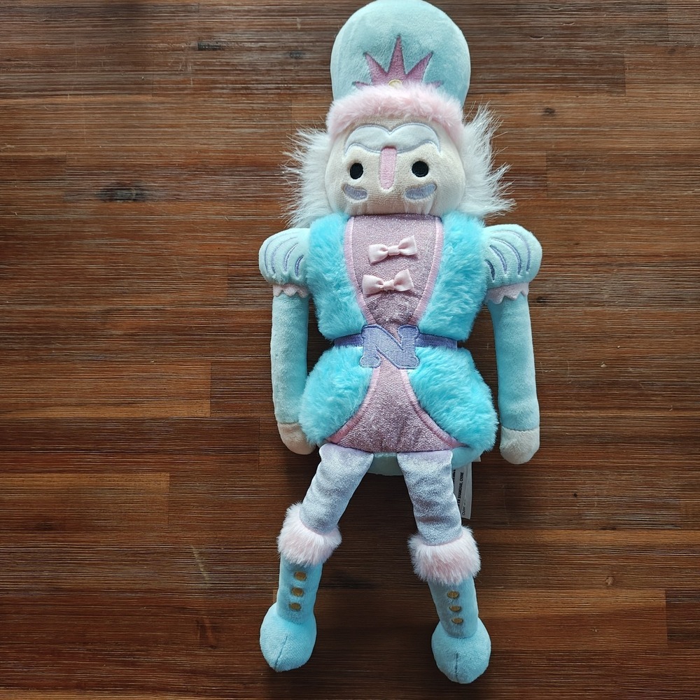 iscream Chris Nutcracker Plush 18" Christmas Holiday Toy Sits Blue HTF Embroider